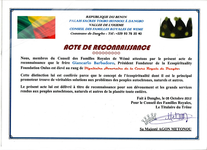 Giancarlo Barbadoro Dignitaire Cours Royale Dangbo Benin